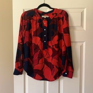 LOFT SHIRRED BACK PRINTED BLOUSE